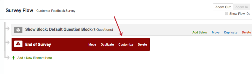 Customize option within End of Survey element