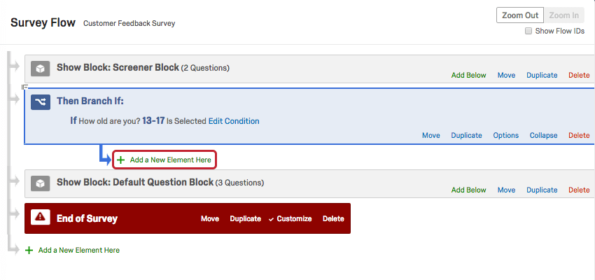 Add a New Element Here option nested underneath new Branch