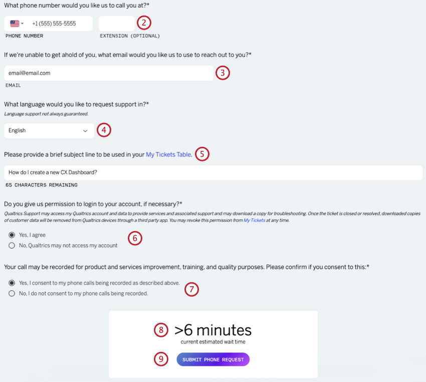 Phone support form