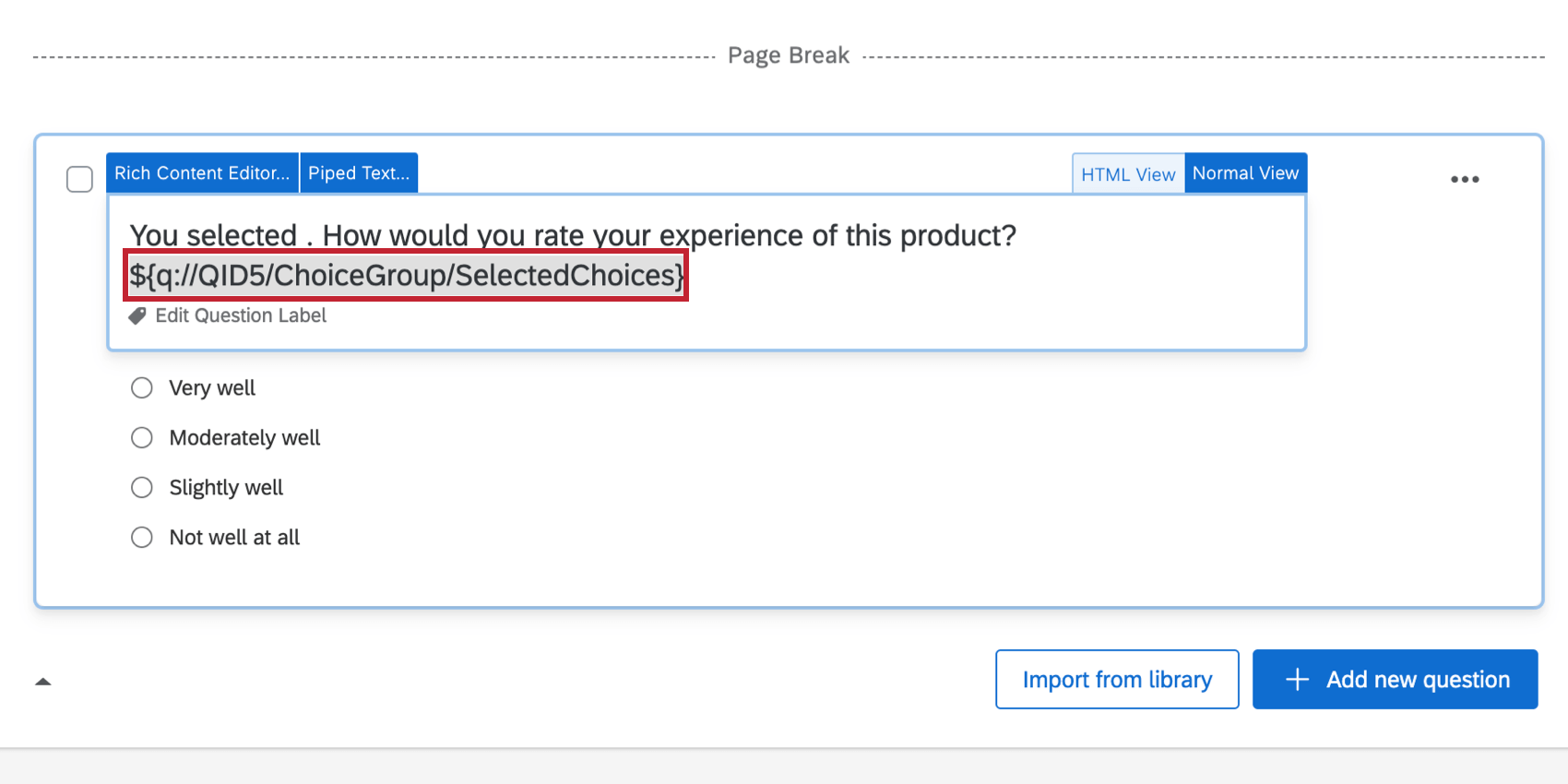 Piped Text inserted into a question