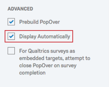 Display Automatically option selected under Advanced Options