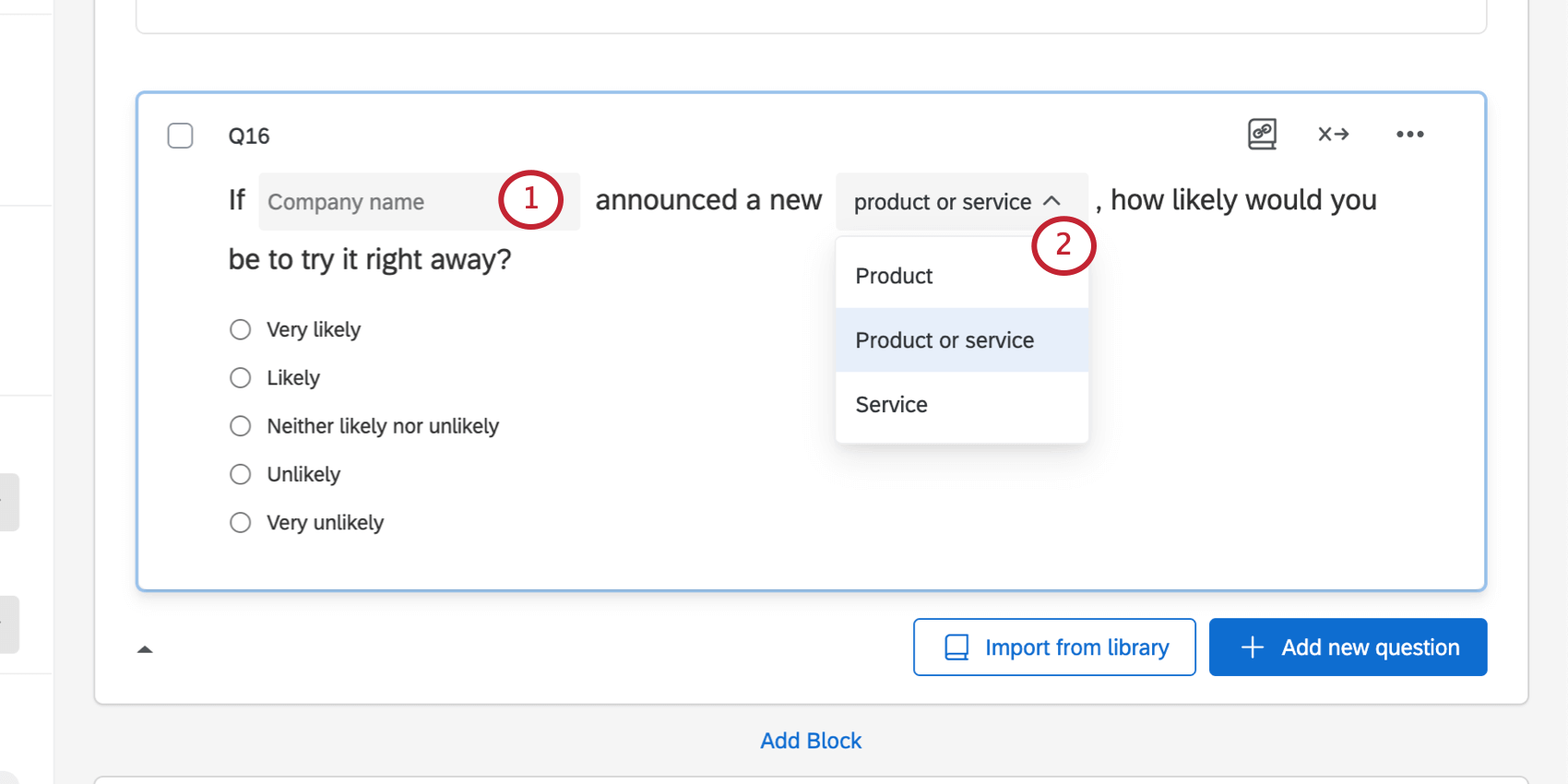 Editing options in a customizable certified question