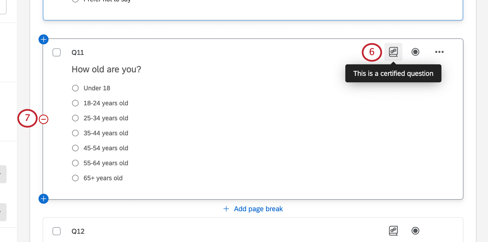 Minus button on question when you hover over; icon for certified questions in upper-right