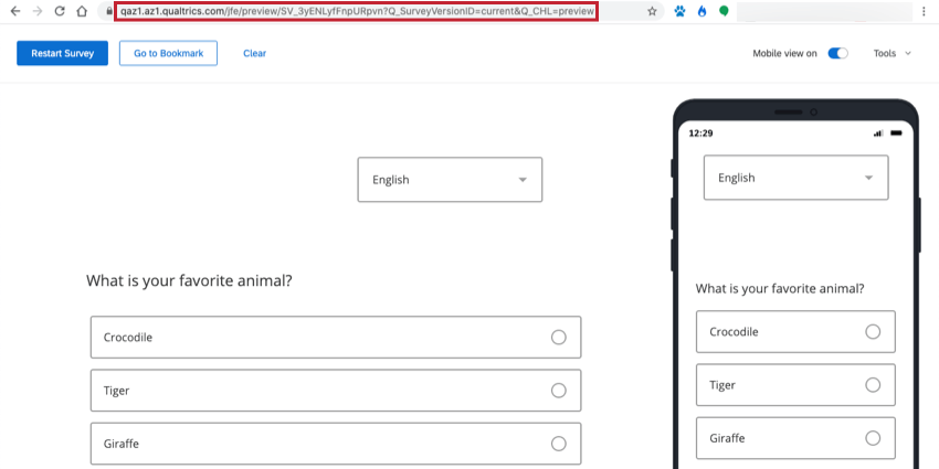 The survey preview URL