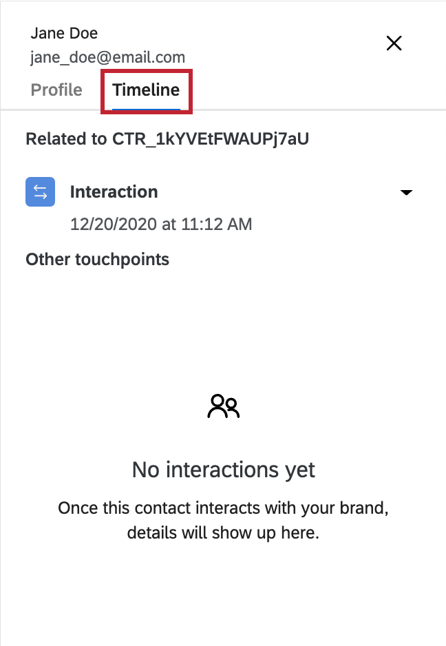 The touchpoints tab for a transaction