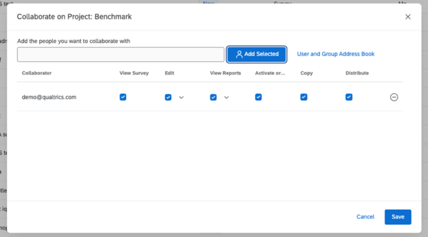 Collaboration permissions pop up menu