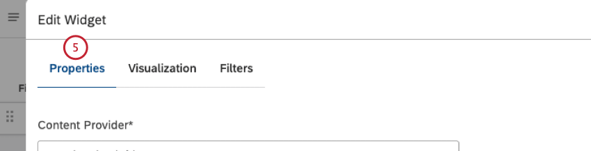 In the Edit Widget window, click the Properties&nbsp;tab.