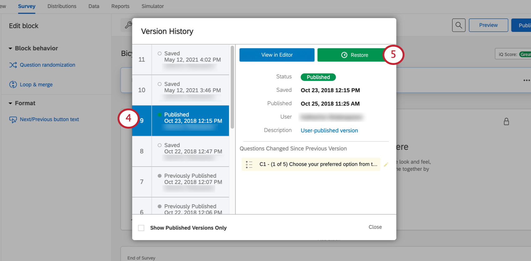 Click Restore in green, upper-right of window