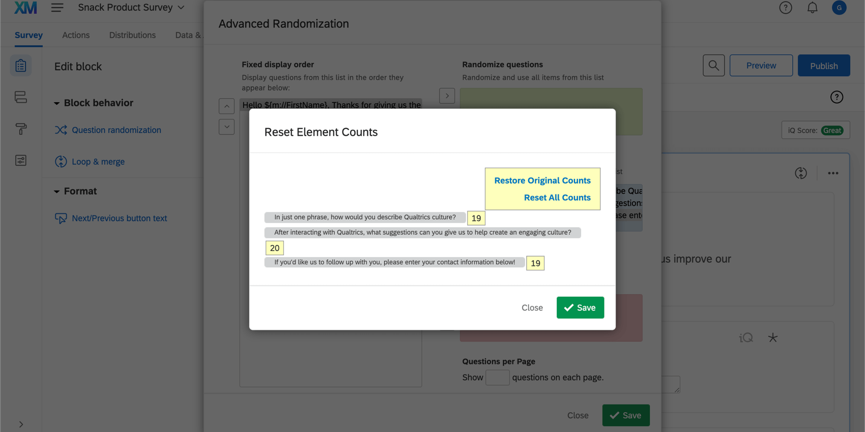 Reset element counts in the advanced randomization menu