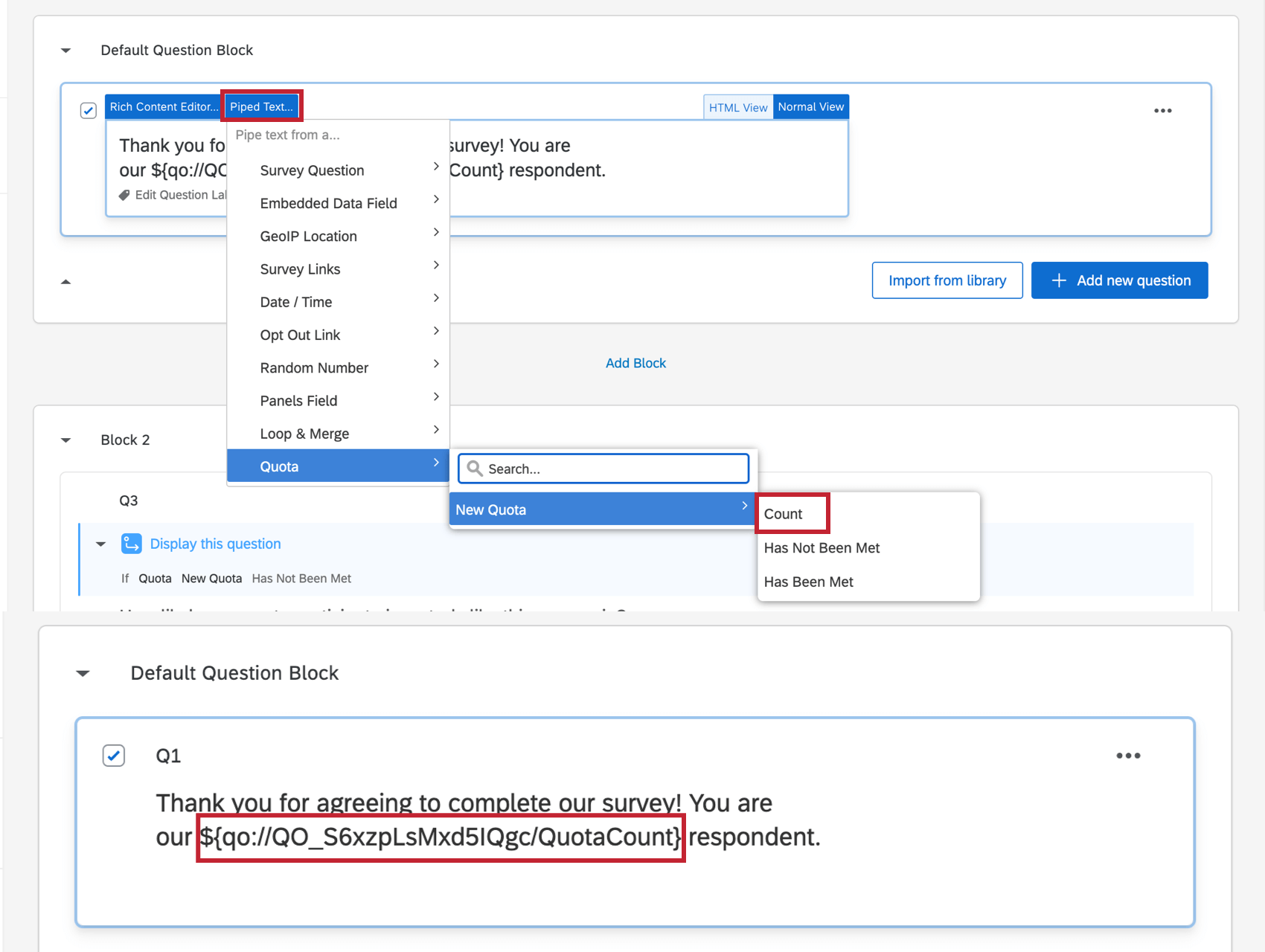 Piped Text for quotas