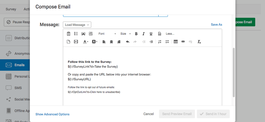 Email Rich Content editor
