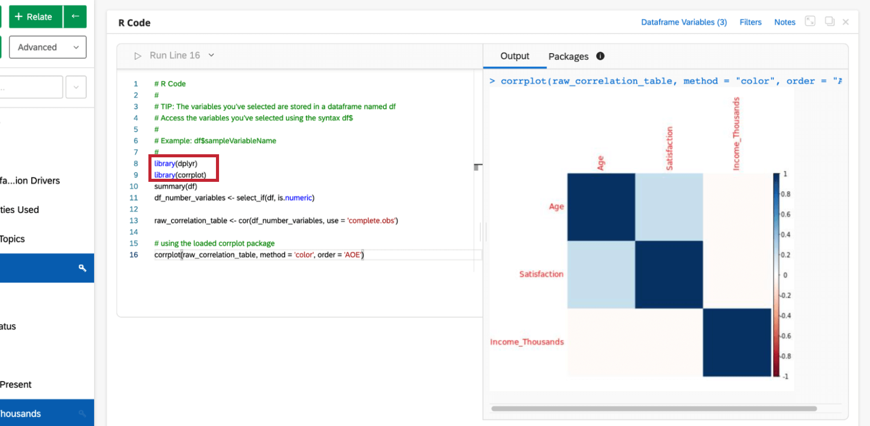 Picture of r code card that has library functions executed inside it