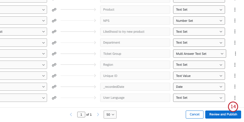 bottom of field editor has review and publish button