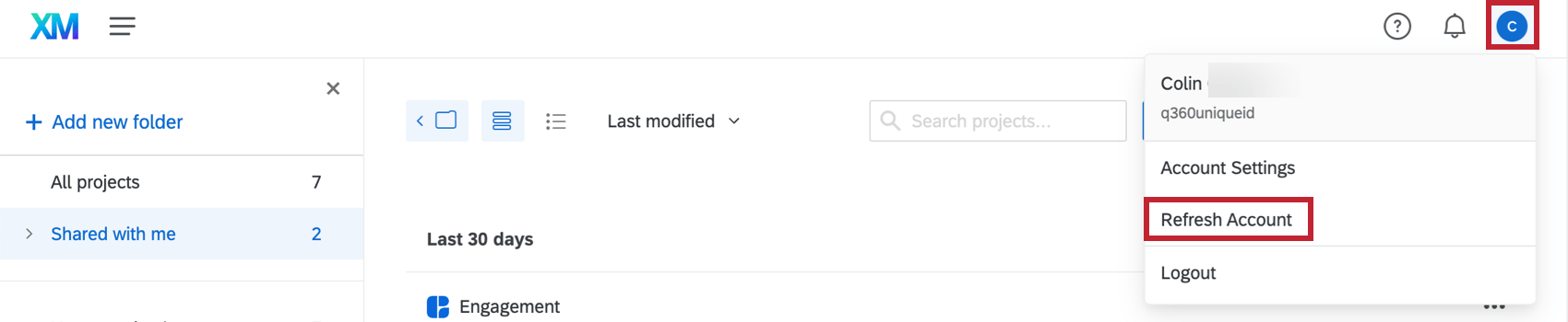 the refresh account option in the account settings menu