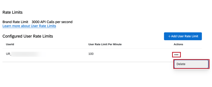 deleting a rate limit for an individual user