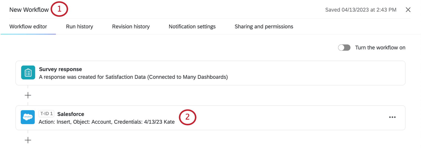 Opening a workflow to select a Salesforce task