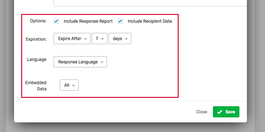 The bottom of the email task editor, and the option named include response report is selected