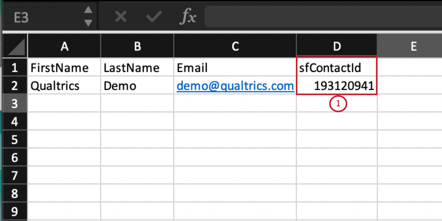 an excel spreedsheet with a column for sfContactId