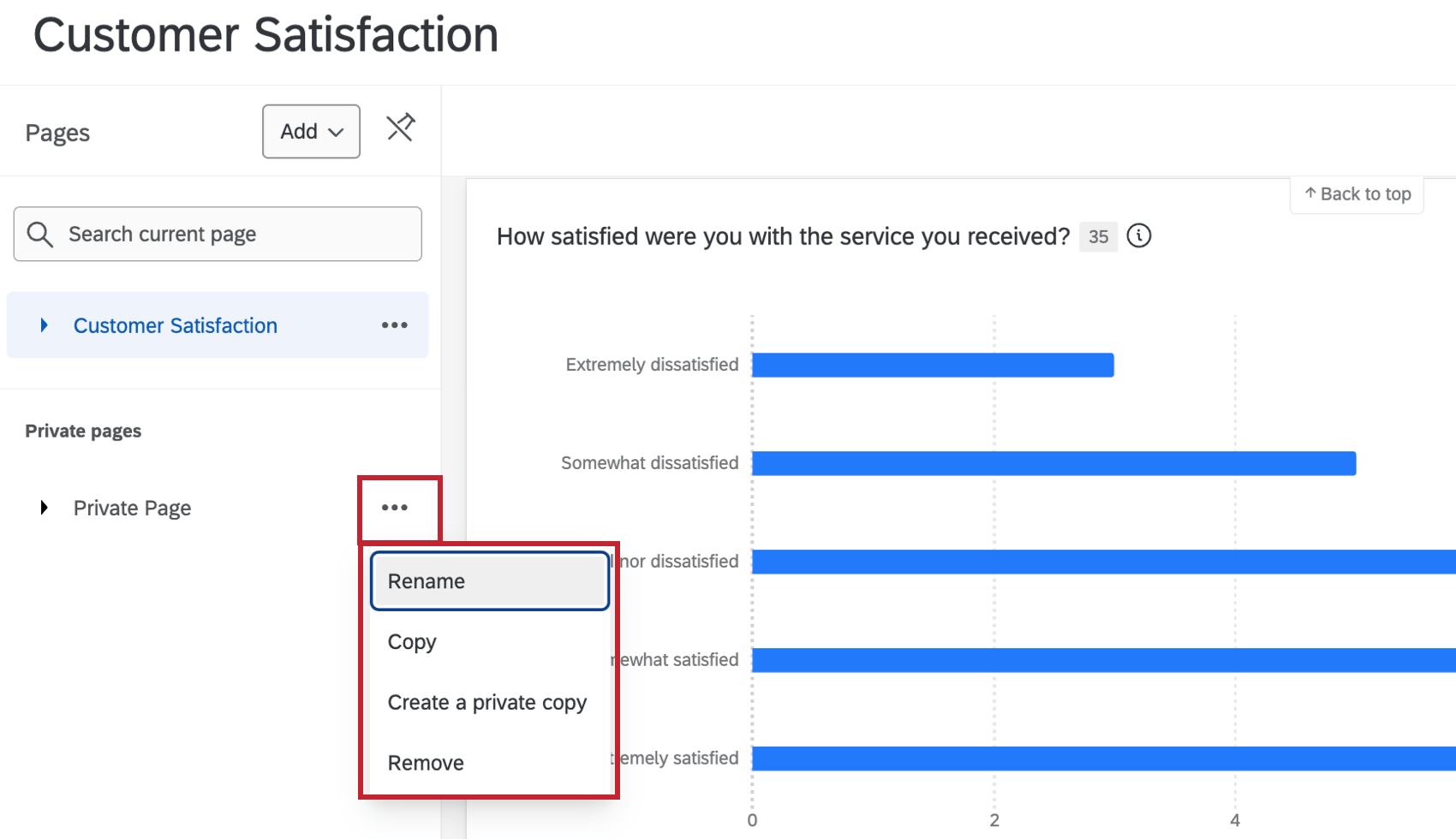 page options within a results dashboard