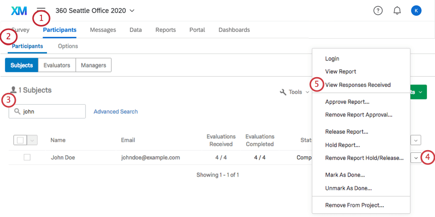 Selecting the dropdown menu to the right of a subject