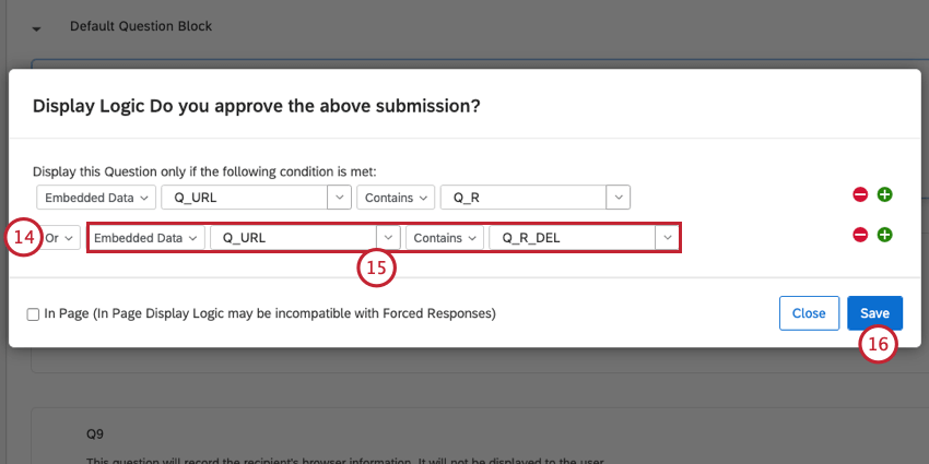 creating the condition for Q_URL contains Q_R_DEL