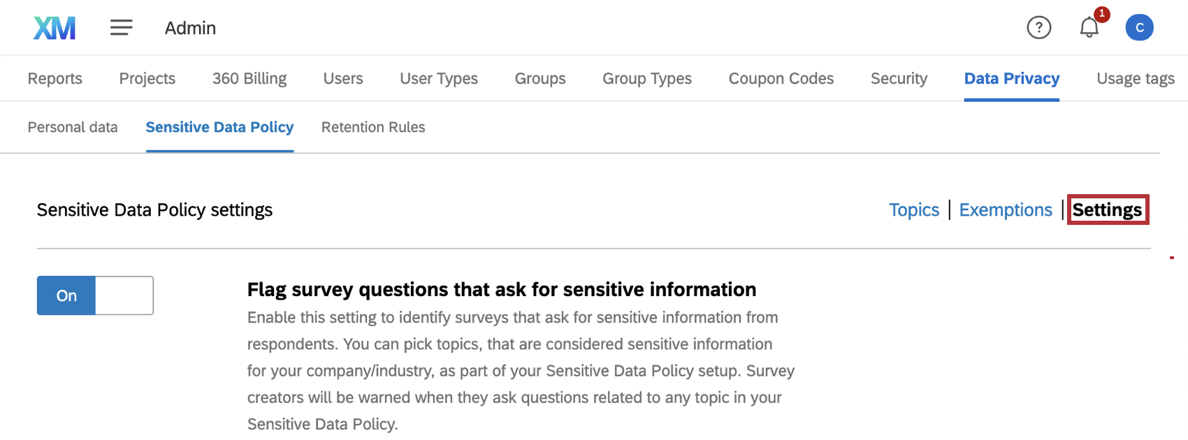 Settings page