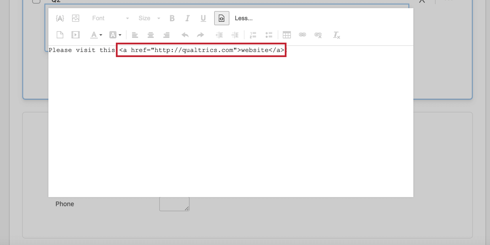 Hyperlinked text in the HTML source view