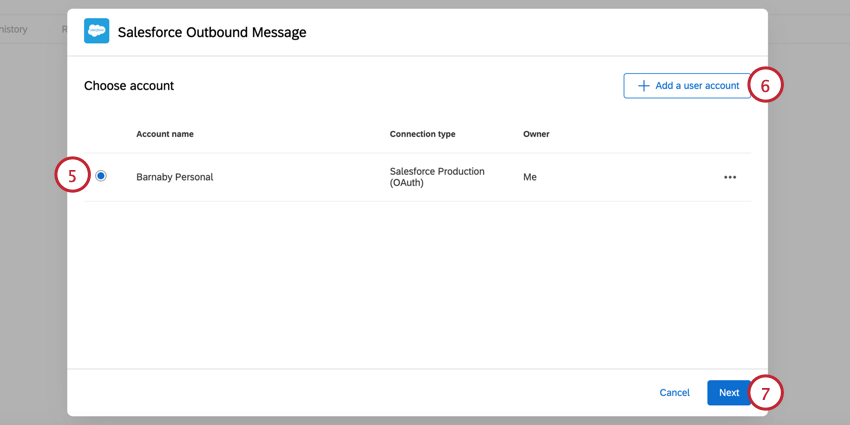 choosing a salesforce account or adding a new one