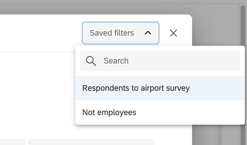 In the upper-right of the Advanced Filters window, the Saved Filters dropdown