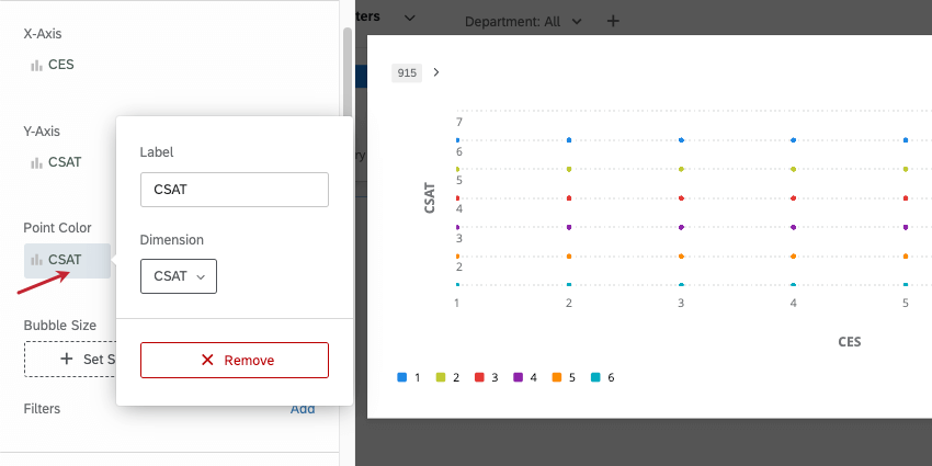Label and Dimension options in Point Color menu