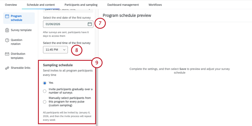 Setting the program schedule
