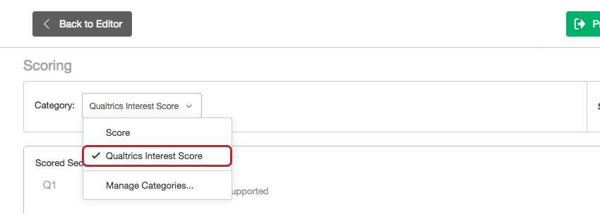 Choosing a category from the dropdown
