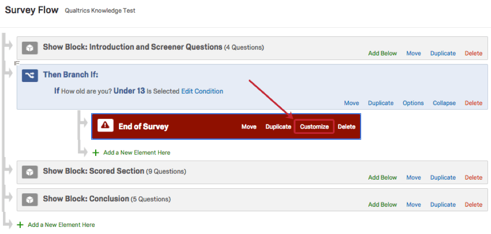 customize link on the end of survey element