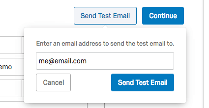 Send Test Email opens a window where an email address can be entered