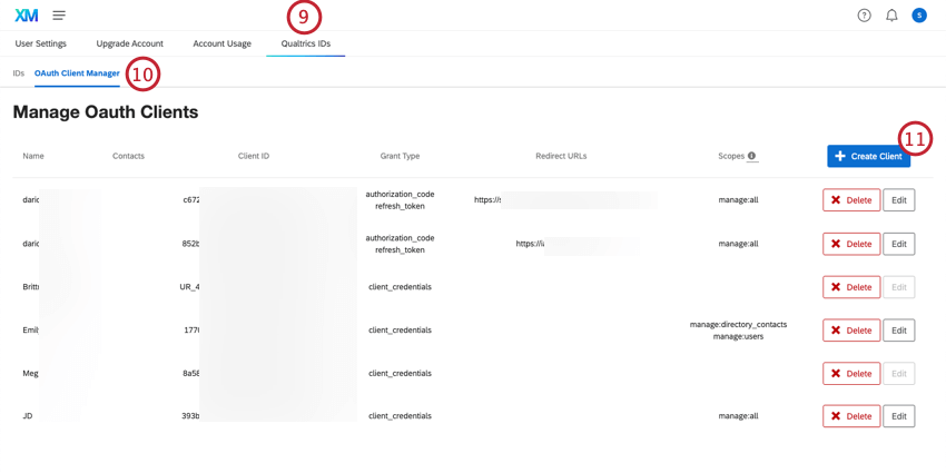 Navigating to the OAuth section of the Account Settings and clicking Create Client