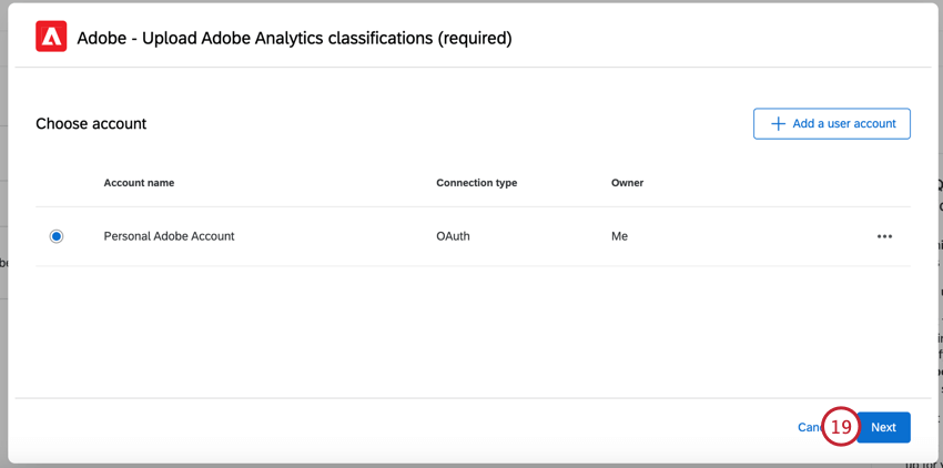 clicking next with an adobe account selected