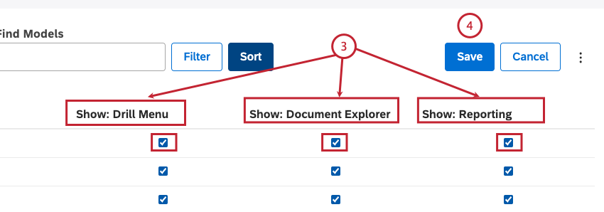 You can exclude selected attributes or category models from being displayed in the drill menu when drilling in View mode.
