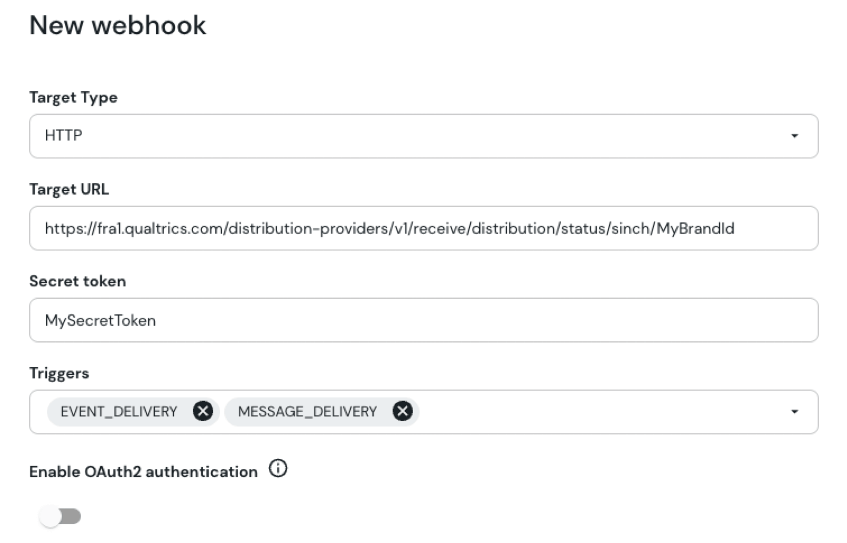 adding the webhook in sinch for status reporting