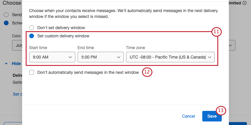 setting a custom delivery window