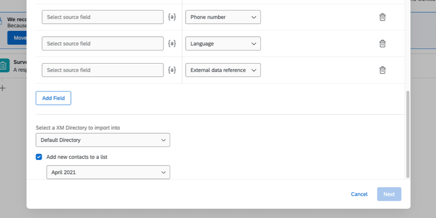 single profile update to Experience ID task with add new contacts to a list selected and a mailing list selected from the dropdown