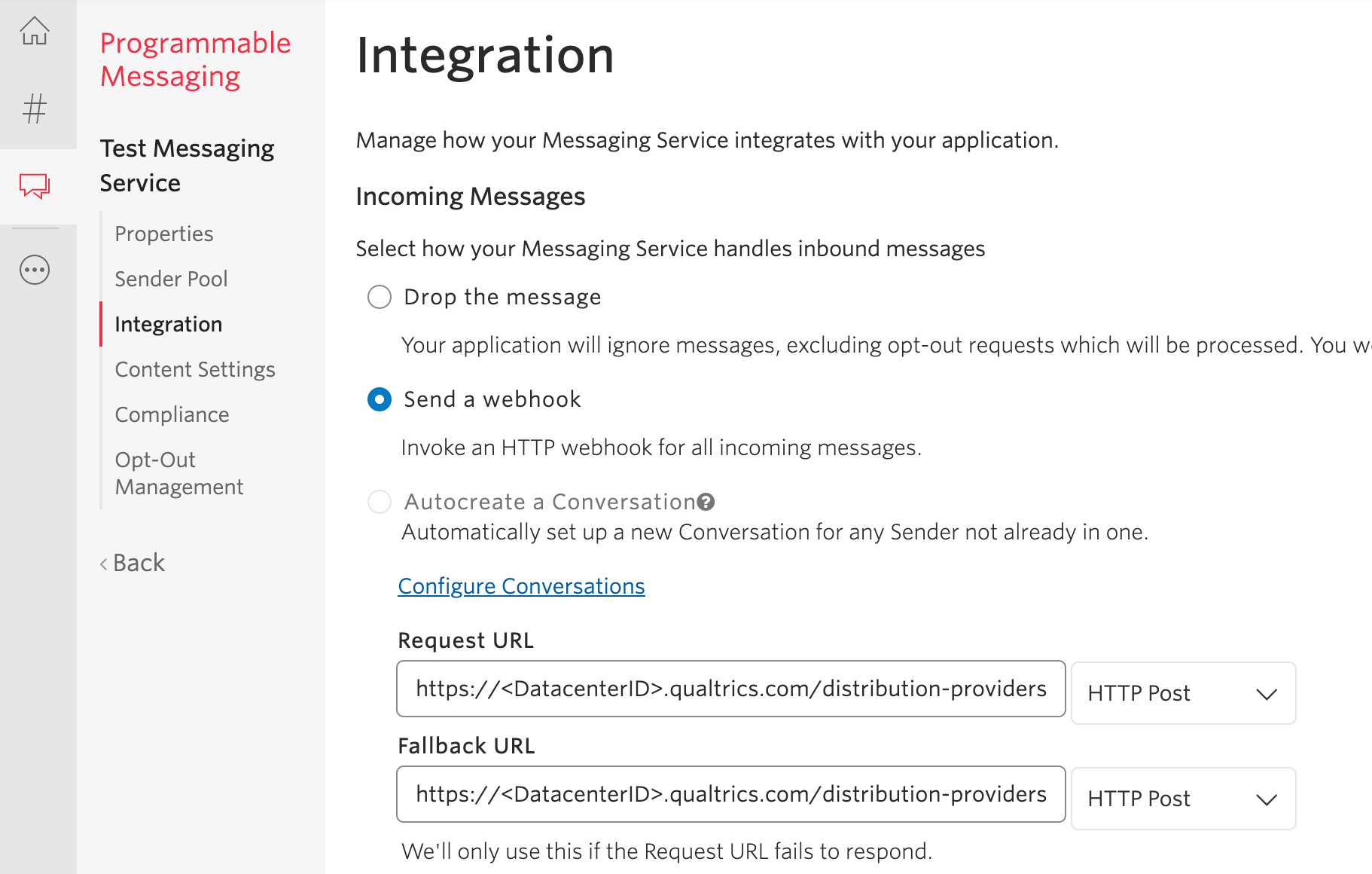 Twilio page described in the steps below