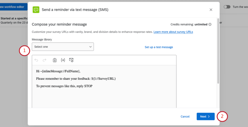 screenshot of window where you write your SMS message