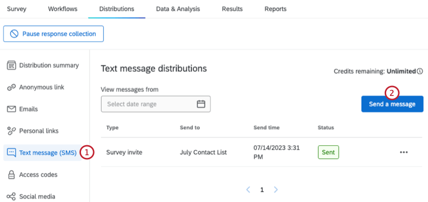 selecting a contact list to distribute to