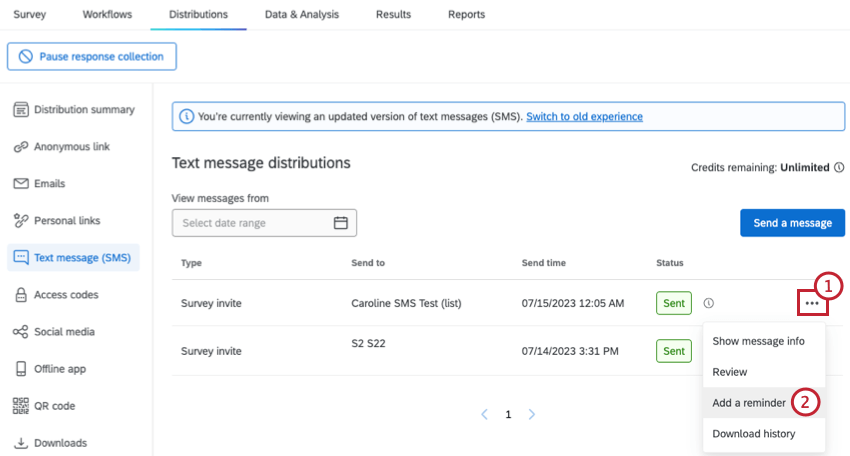 Schedule reminder or thank yous for SMS Distribution
