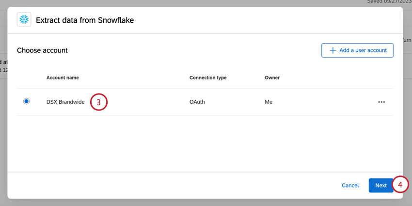 selecting a snowflake account to use for the task