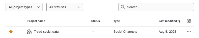 social channels project on the project page