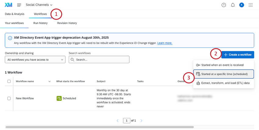 workflows tab of project