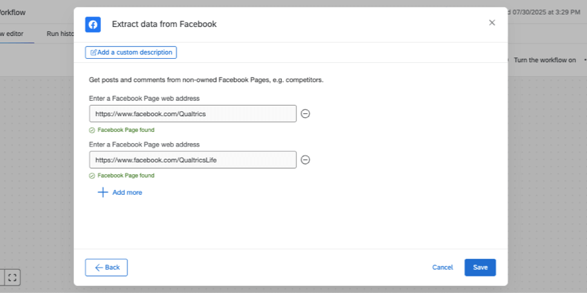 Adding URLs for Facebook pages