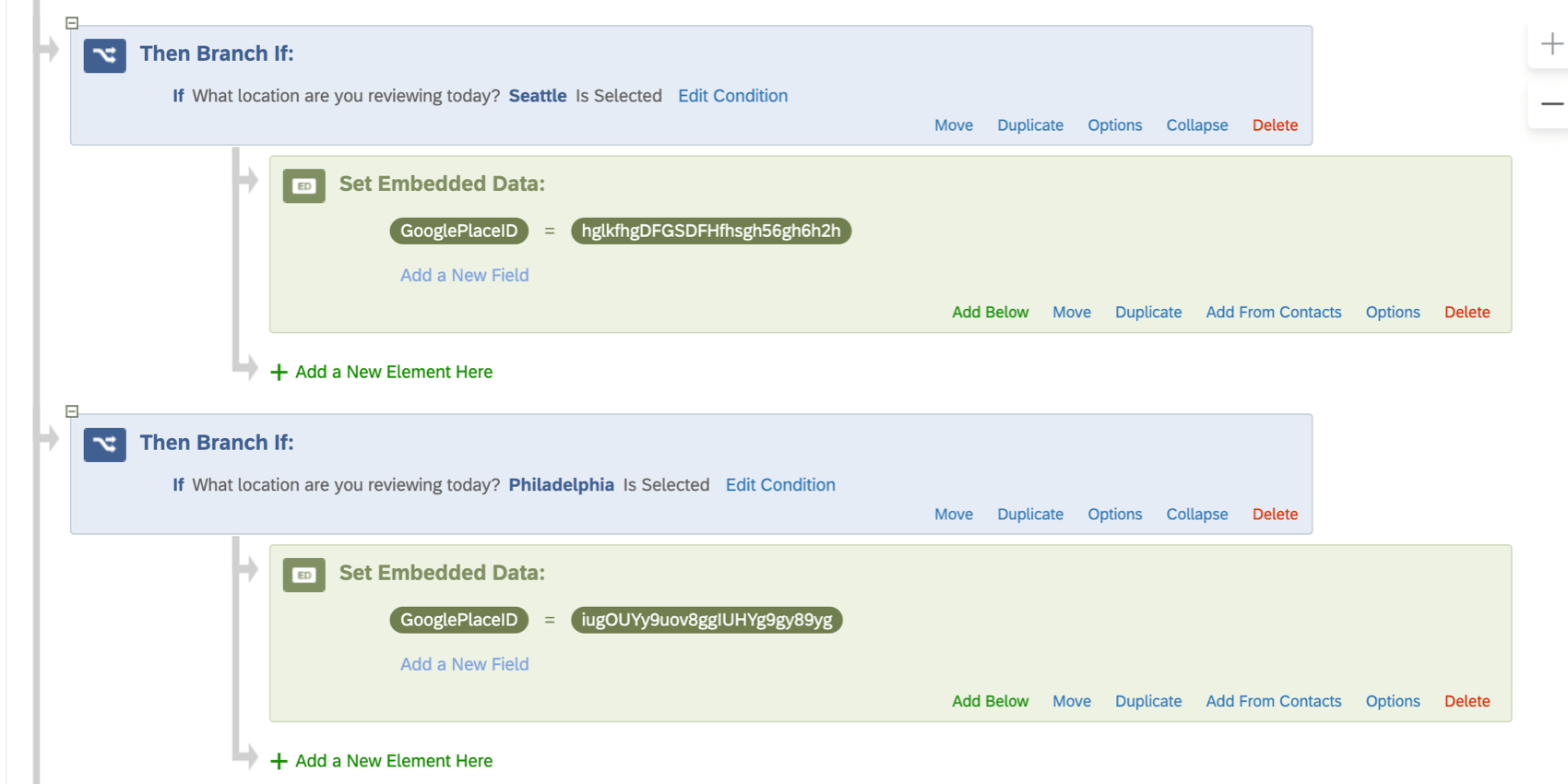 Image of two branches with embedded data, one for seattle and one for philadelphia