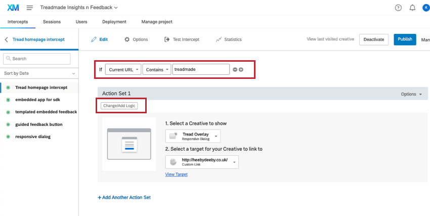 intercept editor open and areas where you add logic are highlighted